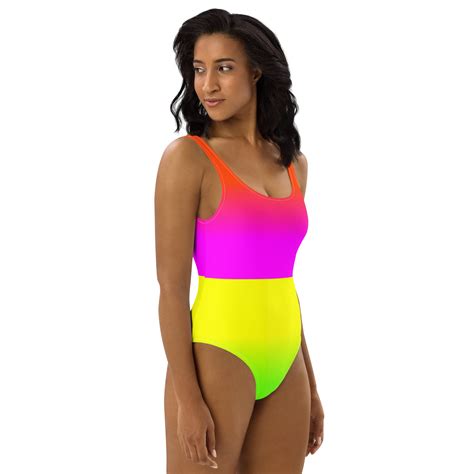 Neon Rainbow ECO One Piece Swimsuit / Neon Bodysuit / Neon Leotard