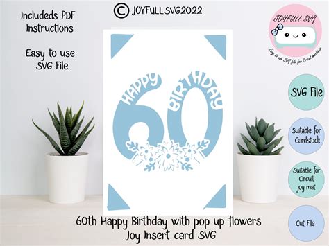 Svg Pop Up 60th Birthday Card Digital Birthday Card Pop Up Etsy