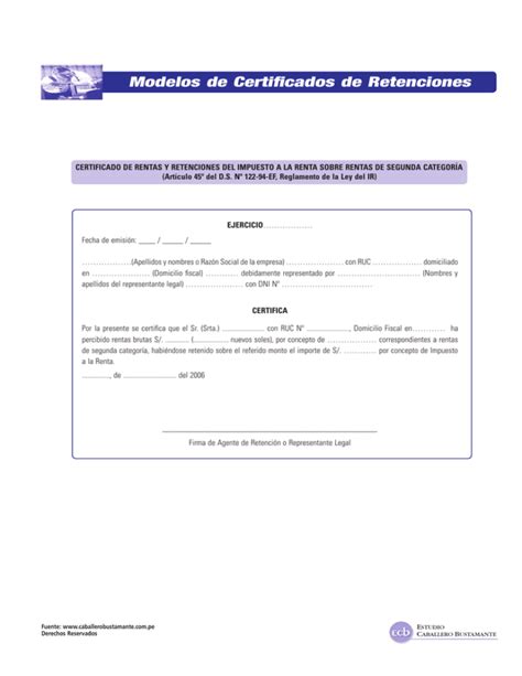 Modelos De Certificados De Retenciones