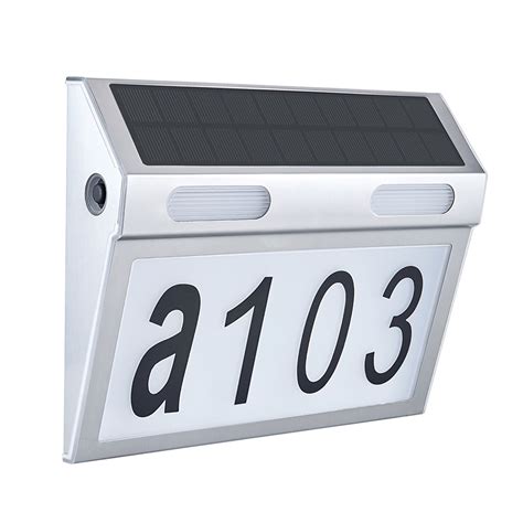 SolarEra Solar Powered Address Sign House Numbers LED Illuminated Outdoor Metal Plaque ...