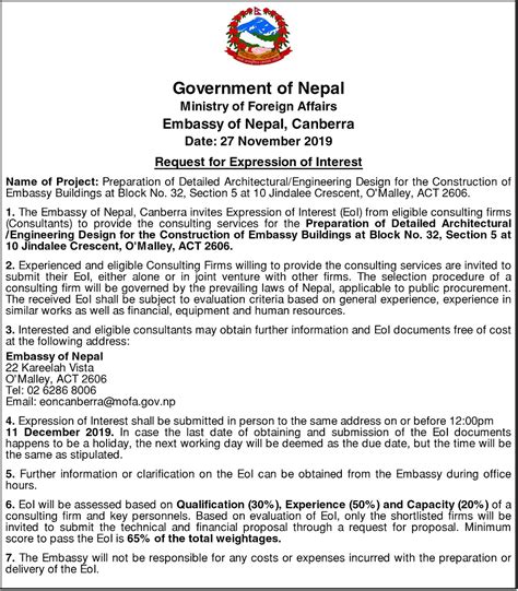 Request For The Expression Of Interest EoI Embassy Of Nepal