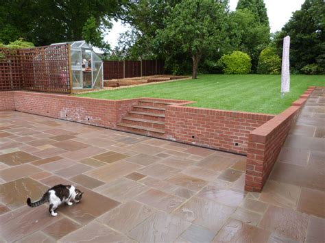 Sandstone Patio, Retaining Wall and lawn - Winchester Landscapes