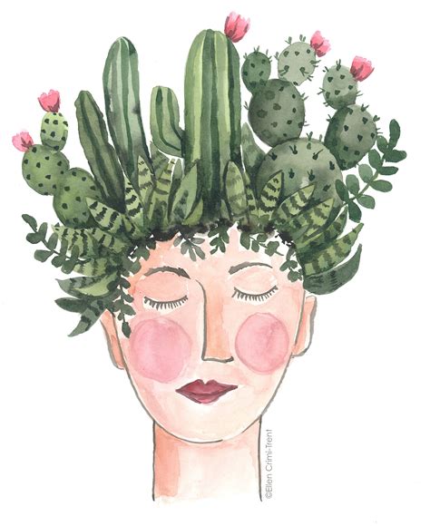 Cactus Lady Original Watercolor Art And Illustration Kaktus