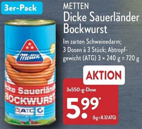 Metten Dicke Sauerl Nder Bockwurst X G Dose Angebot Bei Aldi Nord