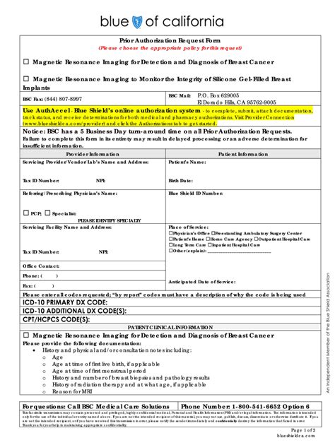 Ca Blue Shield Prior Authorization Request Form Magnetic Resonance