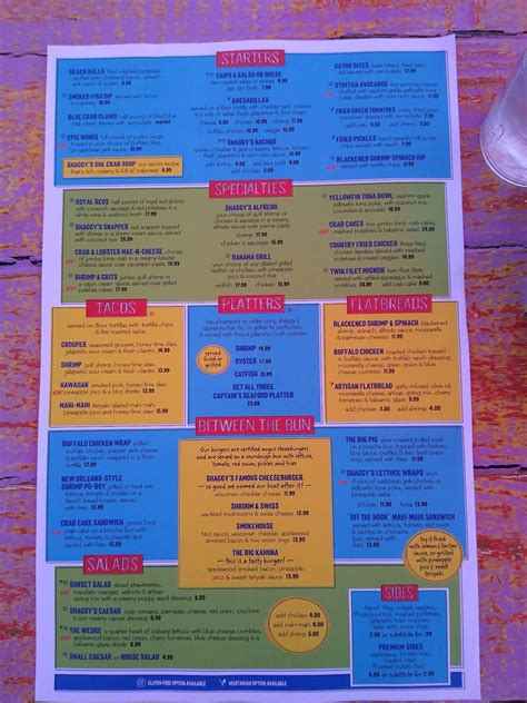 Menu at Shaggy's Biloxi Beach pub & bar, Biloxi, Beach Blvd