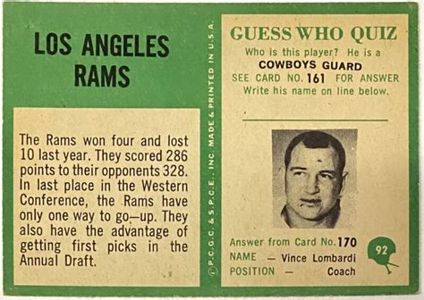 Los Angeles Rams 1966 Philadelphia Football Team Card KBK Sports