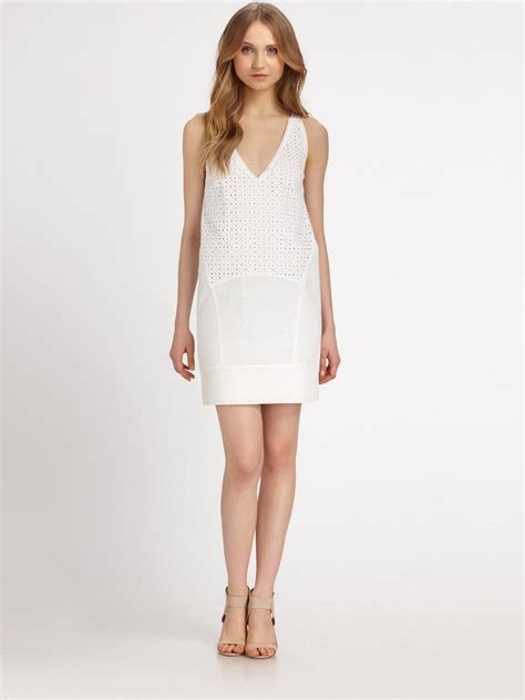 Lyst Dkny Cotton Eyelet Chemise Dress In White