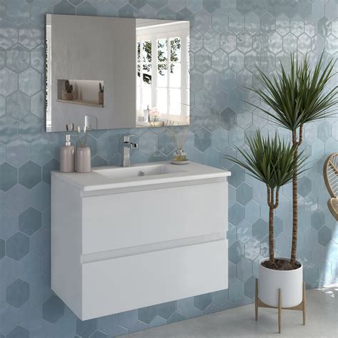 Mobile Bagno Sospeso Grace Completo Di Lavabo In Ceramica Bianca E