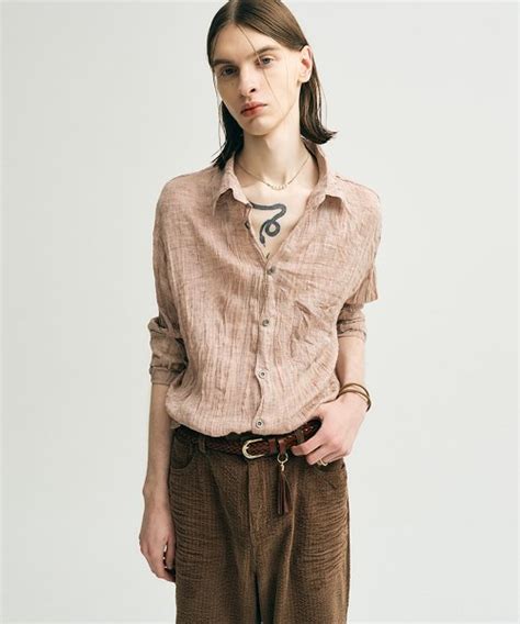 Musinsa Noirer Loose Fit Crinkle Linen Shirt Light Brick