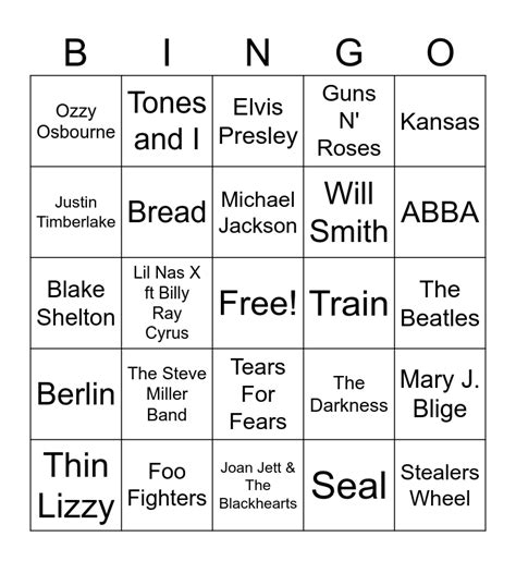 Artist Bingo Card