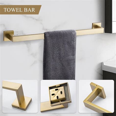 Turs Brushed Gold Bathroom Hardware Set 4 Piece Bath Towel Bar Set 24 Inch Stainless Steel Towel