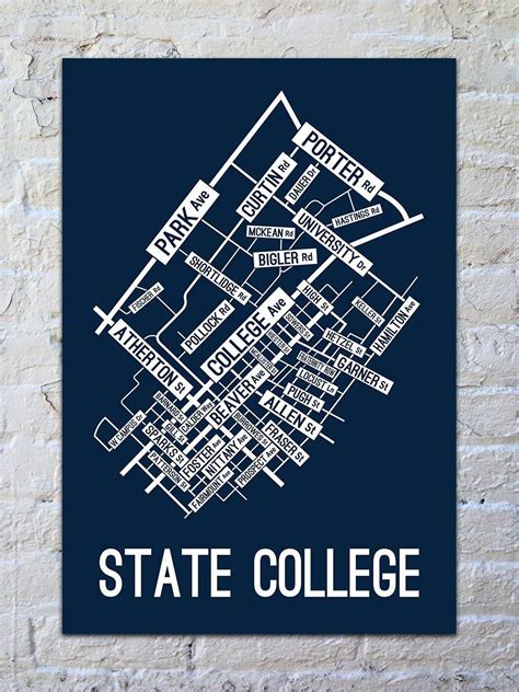 State College, Pennsylvania Street Map Print | State college, Map print ...