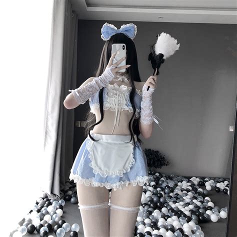 Sexy Anime Cinderela Lolita Maid Cosplay Lingerie Traje Kawaii Azul