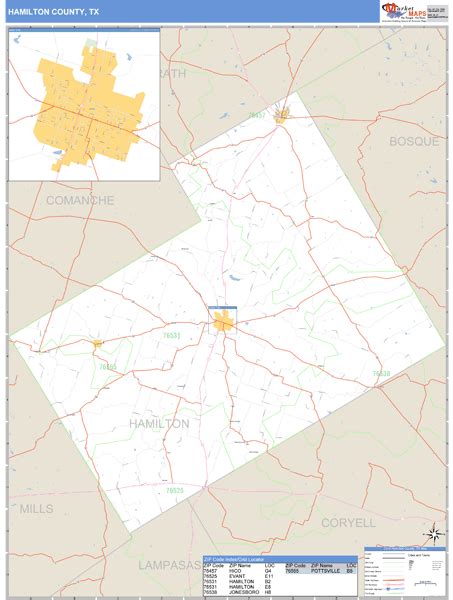 Hamilton County, Texas Zip Code Wall Map | Maps.com.com