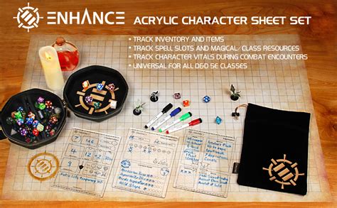 Enhance Tabletop Acrylic Character Sheet Set Reusable E Dnd