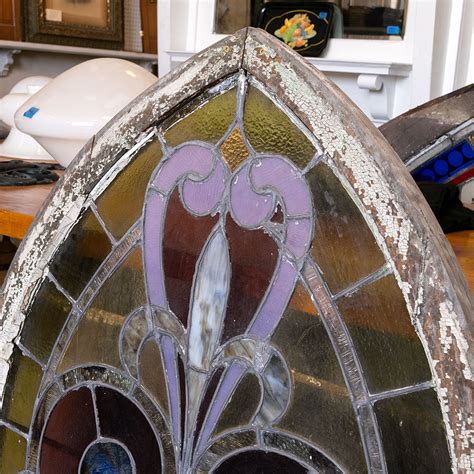 Salvaged Arched Top Stained Glass Window