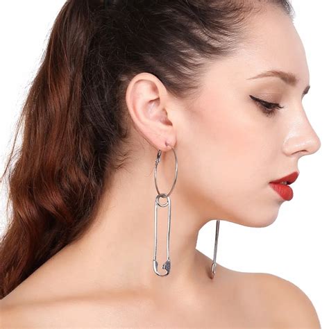 New Punk Exaggerated Safety Pin Clip Geometry Big Earrings Geometric