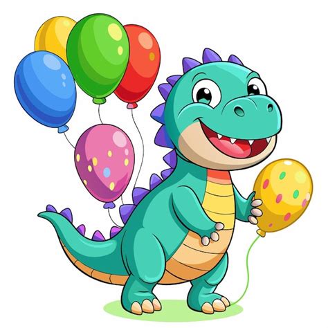 Premium Vector Cute Happy Dinosaur Surrounded By Colorful Balloons