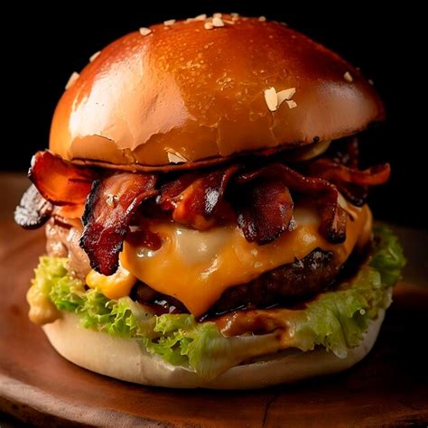 Premium AI Image Handmade Burger With Bacon Cheese And Lettuce