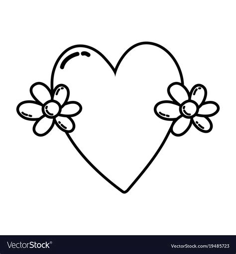 Line cute love heart with flowers design Vector Image