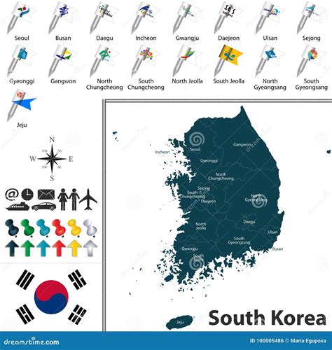 Mapa De La Corea Del Sur Con Divisiones Ilustración del Vector