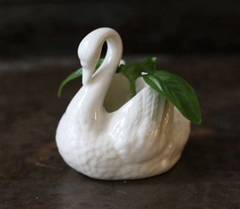 Vintage White Ceramic Swan Planter Trinket Jewelry By Vintagecrack