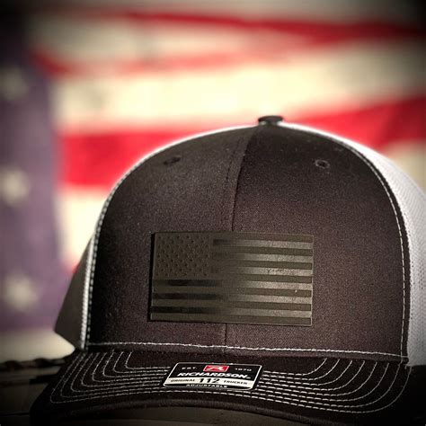 American Flag Leather Patch Hat Laser Engraved Richardson Etsy