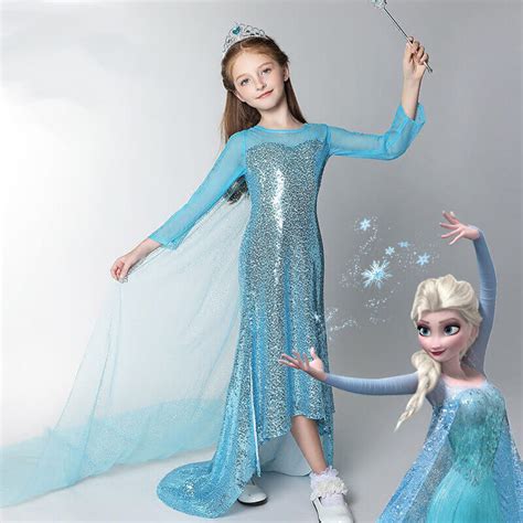 Frozen Princess Dress Girls Elsa Frozen Cosplay Costume For Kids Wishiny