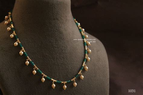 Green Beads Mala With Sarvoski Pearl Moksha Accessories