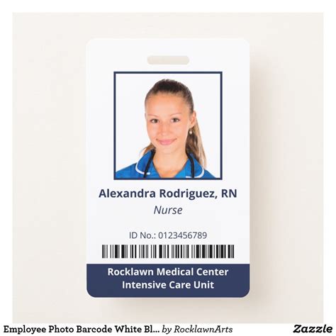 Easily Customize An Employee Photo With Barcode White Blue Hospital Id