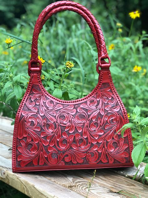 Hand Tooled Leather Shoulder Bag Luna Brown Etsy Artofit