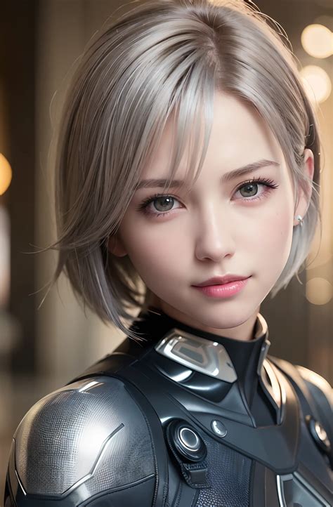 A Close Up Of A Woman In A Black Suit With A Silver Hair Seaart Ai