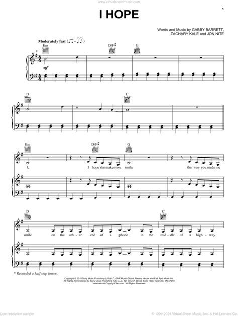 Gabby Barrett I Hope Sheet Music For Voice Piano Or Guitar