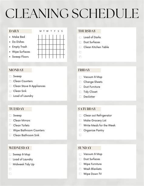 Printable Cleaning Schedule | How to clean mirrors, Cleaning schedule ...