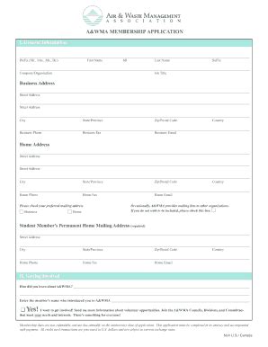 Fillable Online Events Awma AWMA MEMBERSHIP APPLICATION Events Awma