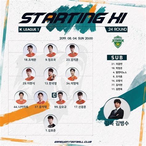 강원 Vs 전북 선발 라인업 2000 킥오프 국내축구 에펨코리아