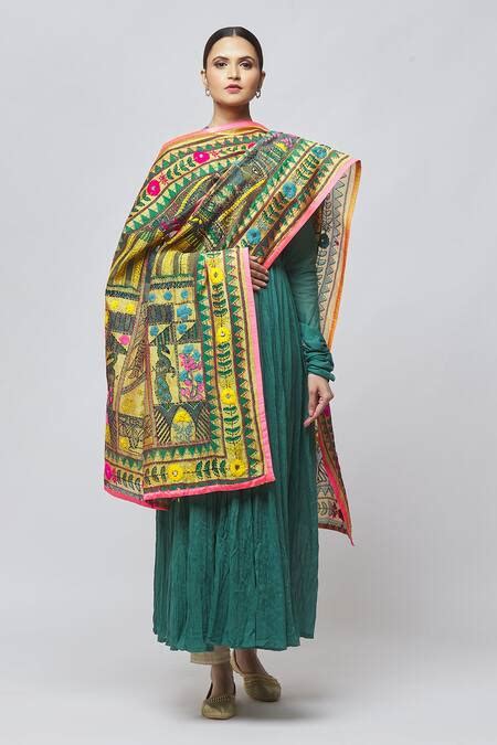 Buy Multi Color Cotton Silk Embroidery Floral Peacock And Phulkari