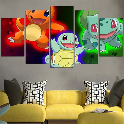 Panel Charmander Squirtle And Bulbasaur Wall Art Canvas Customized