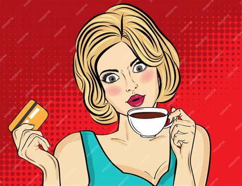 Premium Vector Sexy Blonde Pop Art Woman With Coffee Cup Advertising