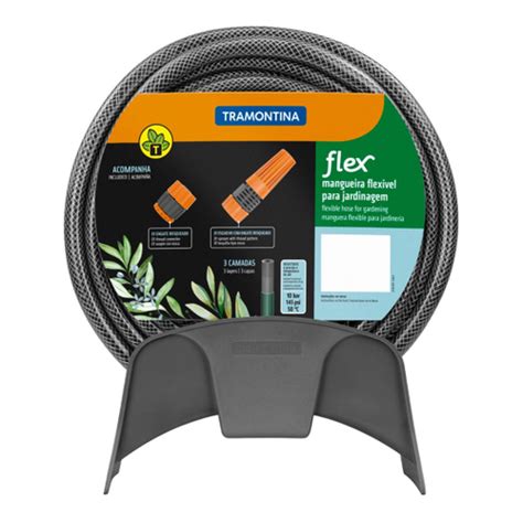 Mangueira Para Jardim Flex 21 Metros C Suporte Tramontina Preta Em