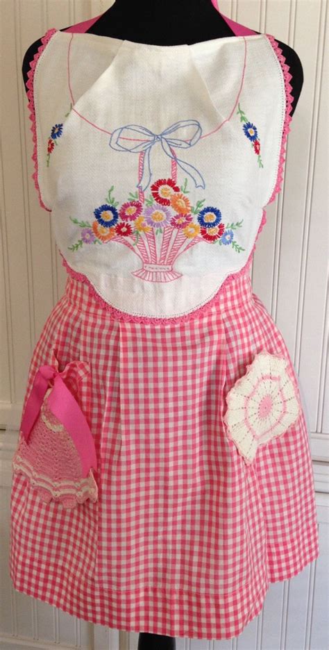 Vintage Full Apron Strawberry Pink Gingham Etsy Vintage Style