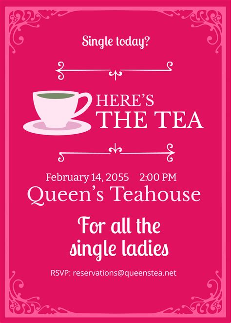 Valentine's Day Tea Party Invitation Template in Illustrator, Photoshop ...