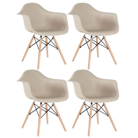 Kit 4 cadeiras Charles Eames Eiffel DAW braços e pés de madeira clara Nude
