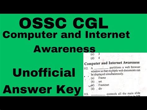 OSSC CGL Computer And Internet Awareness Unofficial Answer Key YouTube