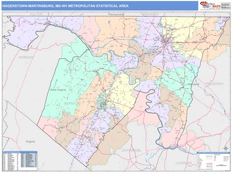 Hagerstown Martinsburg Md Metro Area Wall Map Color Cast Style By