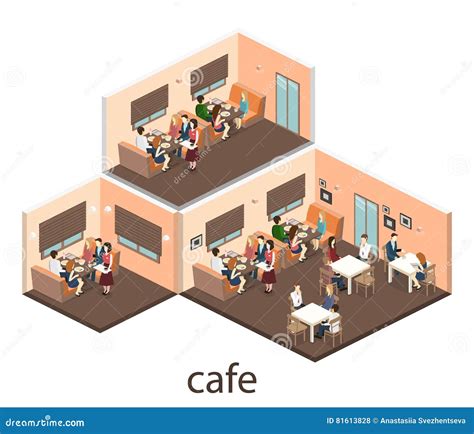 Isometric Interior Of Coffee Shop Flat D Isometric Design Interior