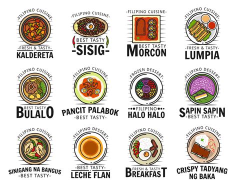 Kaldereta sisig food Filipino cuisine menu logo 16544021 Vector Art at ...