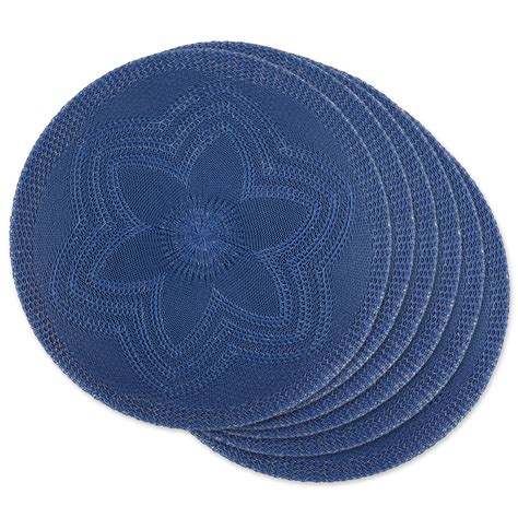 Dii French Blue Floral Woven Round Placemat Set6