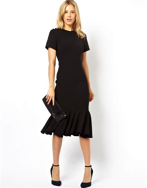 Asos Midi Dress With Peplum Hem In Black Lyst